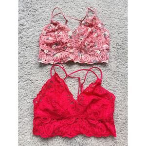 Victoria’s Secret PINK Bralette Bundle Lace Double Strap Pink Red Large Sexy